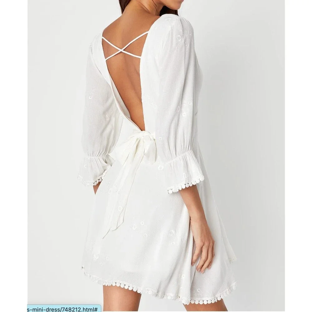Lulus In the Meadow White Embroidered Backless Mini Dress Size Small